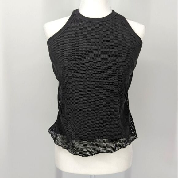 Vince Women's Black Mesh Racerback Cropped Cotton Tank Top Large Grunge Goth - Picture 1 of 6